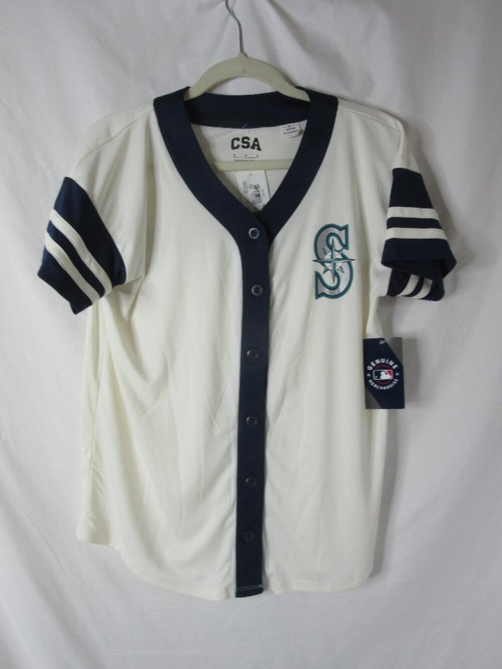 MLB Mariners Baseball Short Sleeve Jersey White Navy Seattle Size Medium NWT